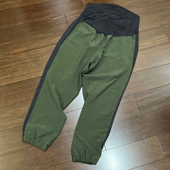 Isabel Maternity Olive Green Striped Joggers - Picture 1 of 4